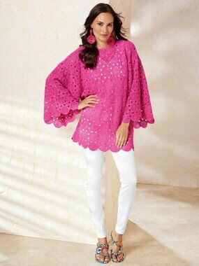 Masseys® Oversized Crochet Tunic Size M (Hot Pink)